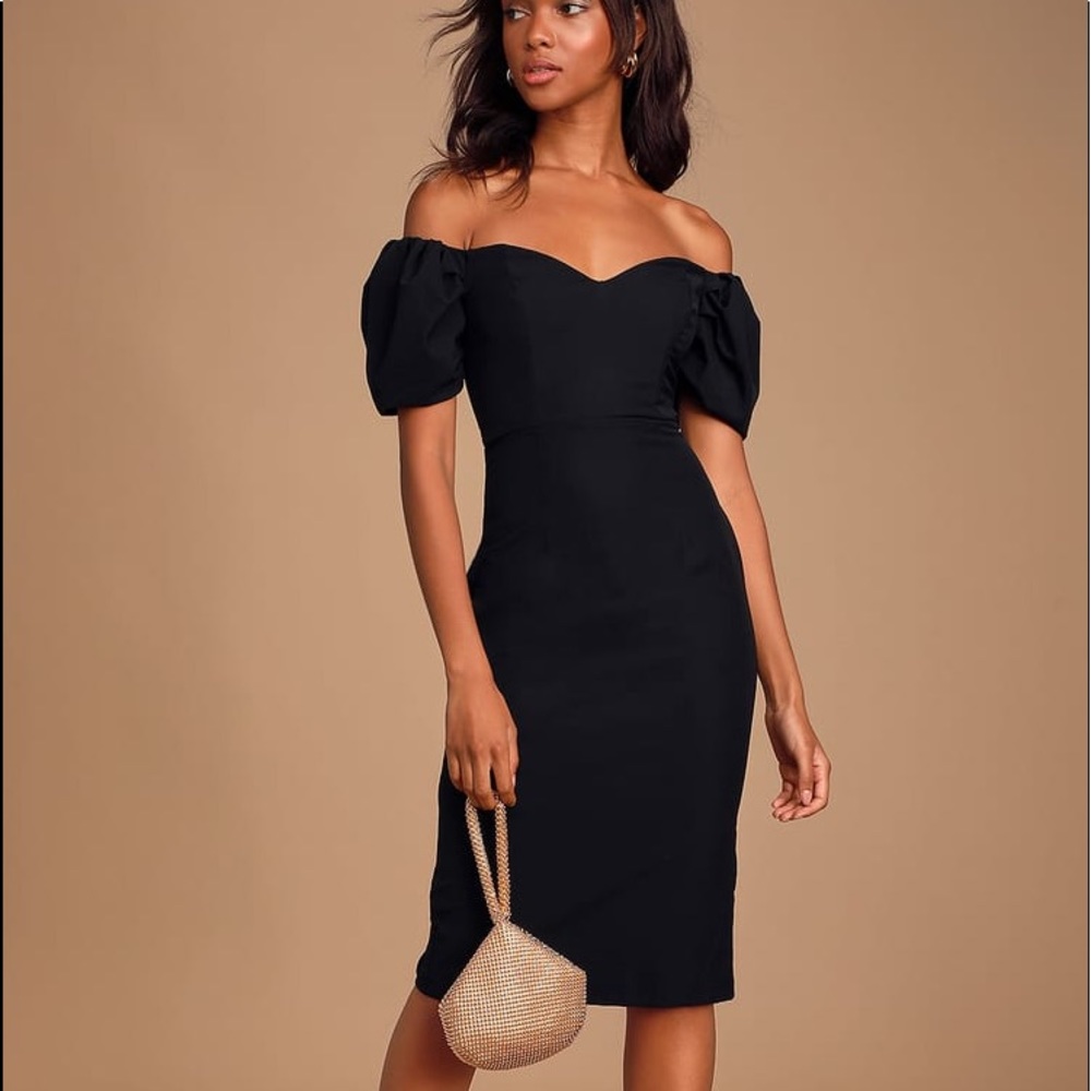 Puff Sleeve Bodycon Midi Dress